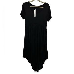 NWT Long‎ Modest Black Jersey Knit Short Sleeve Midi Dress Womens Size Medium